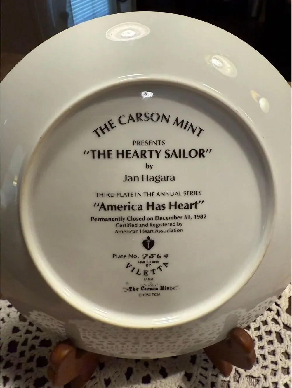 Hearty Sailor Collector Plate by Jan Hagara in American has Heart from Carson Mi